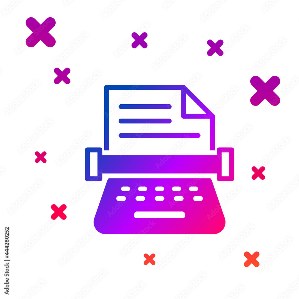 Poster color retro typewriter and paper sheet icon isolated on white background. gradient random dynamic sh