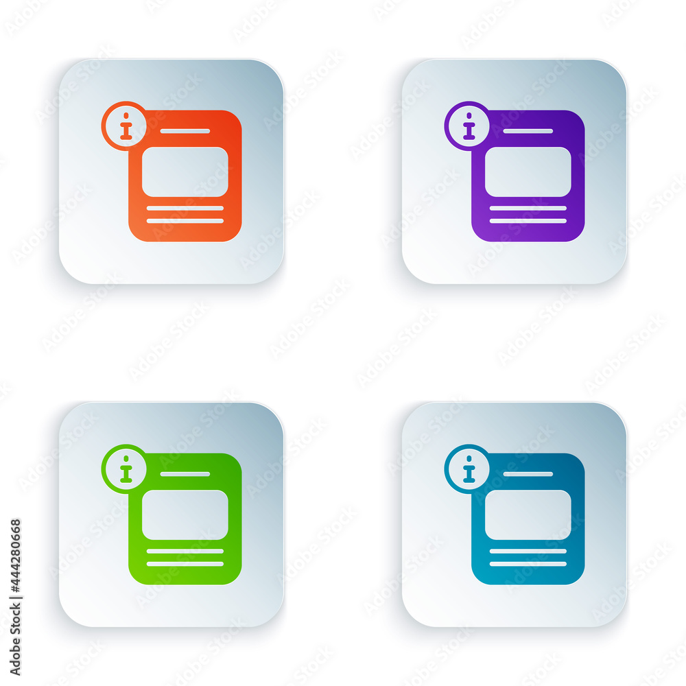 Poster Color Information icon isolated on white background. Set colorful icons in square buttons. Vector