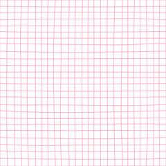 Cute  seamless pattern with hand-drawn  minimalistic little pink cell grid  on  white background.  Simple and stylish trendy abstract fabric design. Check repeated texture.