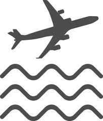 Vector image of an airplane over water. Flat design of a vector icon.