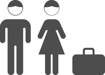 Vector image of people in a protective mask with luggage.