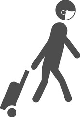 Vector image of a walking person in a protective mask with luggage.