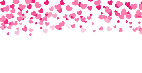 Pink heart on white background. Heart confetti pattern. Flying hearts. Template design for a wedding card, Poster, Greet. Vector