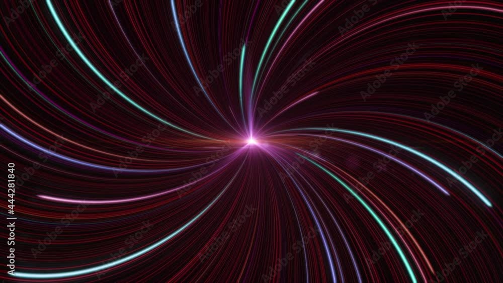 Poster Abstract glowing star spreading outer space energy inside itself, seamless loop. Animation. Pink amazing shining celestial body and bending rays.