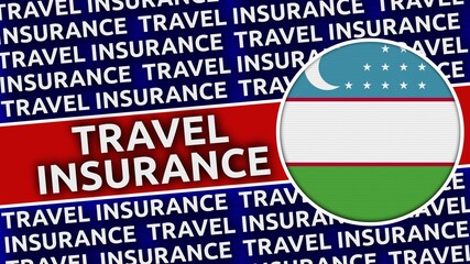 Uzbekistan Circular Flag with Travel Insurance Titles - 3D Illustration