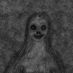 Fototapeta premium Gray undead with long hair on a gray background, digital painting, concept for suspense and horror.