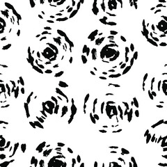 Swirls, brush strokes and dots vector seamless pattern. Hand drawn ink abstract background. Wavy brushstrokes, smears, circles, blots and splotches. Texture for wallpaper, wrapping paper, textile.