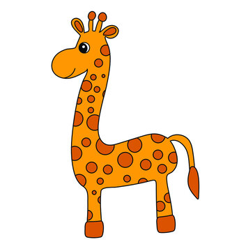 African savannah standing giraffe isolated in cartoon style. Educational zoology illustration, coloring book picture.