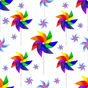 Drawing rainbow blades of paper turbines illustration seamless pattern