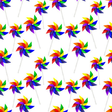 Drawing rainbow blades of paper turbines illustration seamless pattern