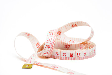White measuring tape isolated on white background. With Clipping path.