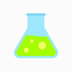 Chemical flask with bubbles vector illustration isolated on white background. Test tube icon.