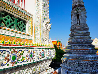 Wall decorations of Wat Arun in Bangkok, Thailand