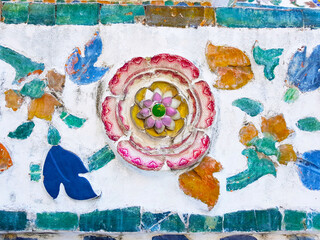 Wall decorations of Wat Arun in Bangkok, Thailand