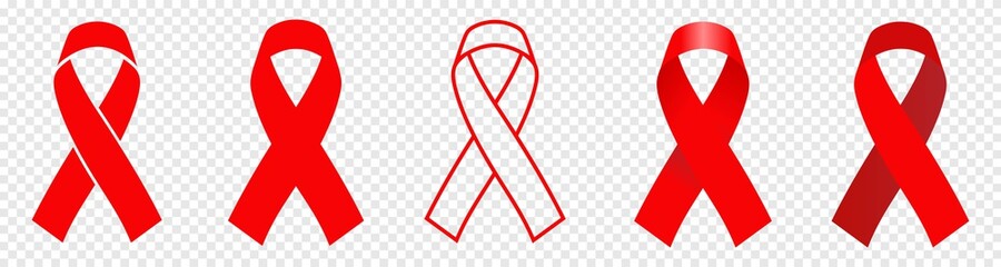 AIDS awareness ribbon set, Stop AIDS red ribbon icon set, Vector illustration