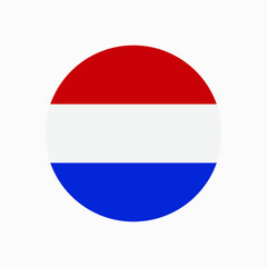 Round dutch flag vector icon isolated on white background. The flag of the Netherlands in a circle.