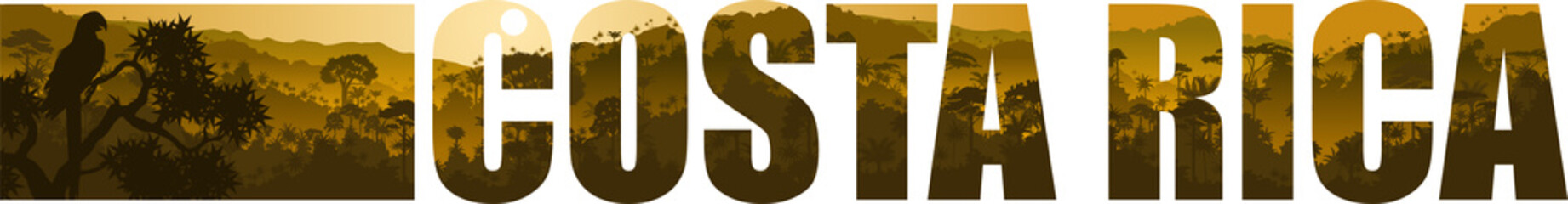 Vector panorama of Costa Rica with  Scarlet Macaw ara parrot in Jungle Rainforest © Save Jungle