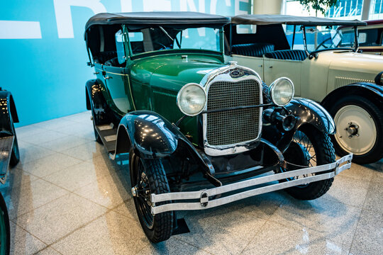 MOSCOW, RUSSIA - MAY 27, 2019: Ford Phaeton built at year 1929  vintage car at the free of charge exhibition at the Moscow Domodedovo Airport