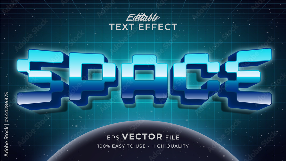 Aufkleber space game text effect editable retro futuristic text style
