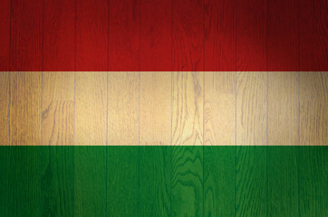 The flag of Hungary on a grunge wooden background.