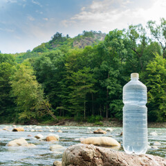 Plastic bottle with clean drinking water.