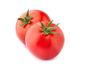 Ripe red tomatoes isolated on a white background.