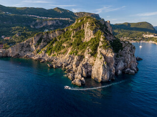 Corfu island sea with boat