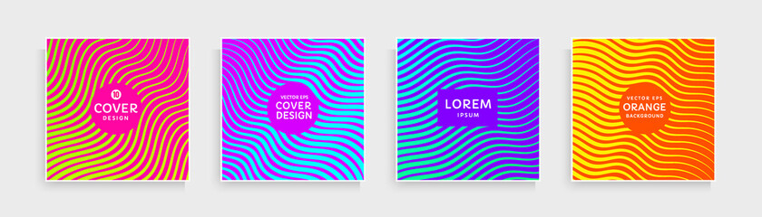 Set of abstract wavy lines pattern with pink, blue, purple, orange yellow vibrant color. Trendy color stripes texture collection design. Can use for cover, poster, banner web, flyer. Vector EPS10