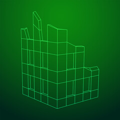Destroyed building ruin and concrete, war destruction concept. Wireframe low poly mesh vector illustration.