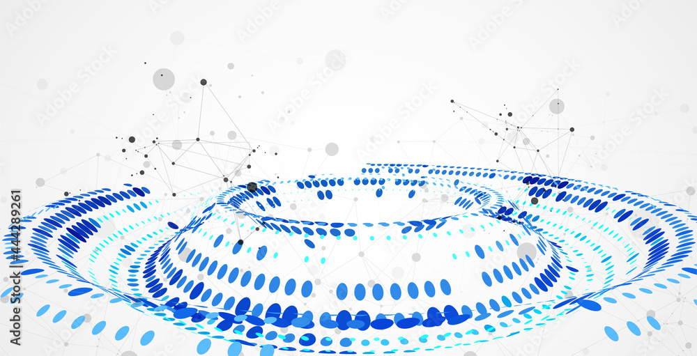 Aufkleber Halftone theme Vector. Science abstract background with connecting dots and lines.