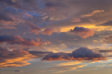 purple and pink abstract clouds and Mediterranean sky at sunset 