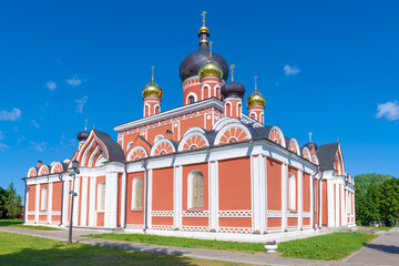 Fototapeta na wymiar The old Cathedral of the Resurrection of Christ close up on a sunny July day. Staraya Russa, Russia