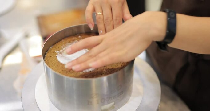 Making cake at the culinary master class