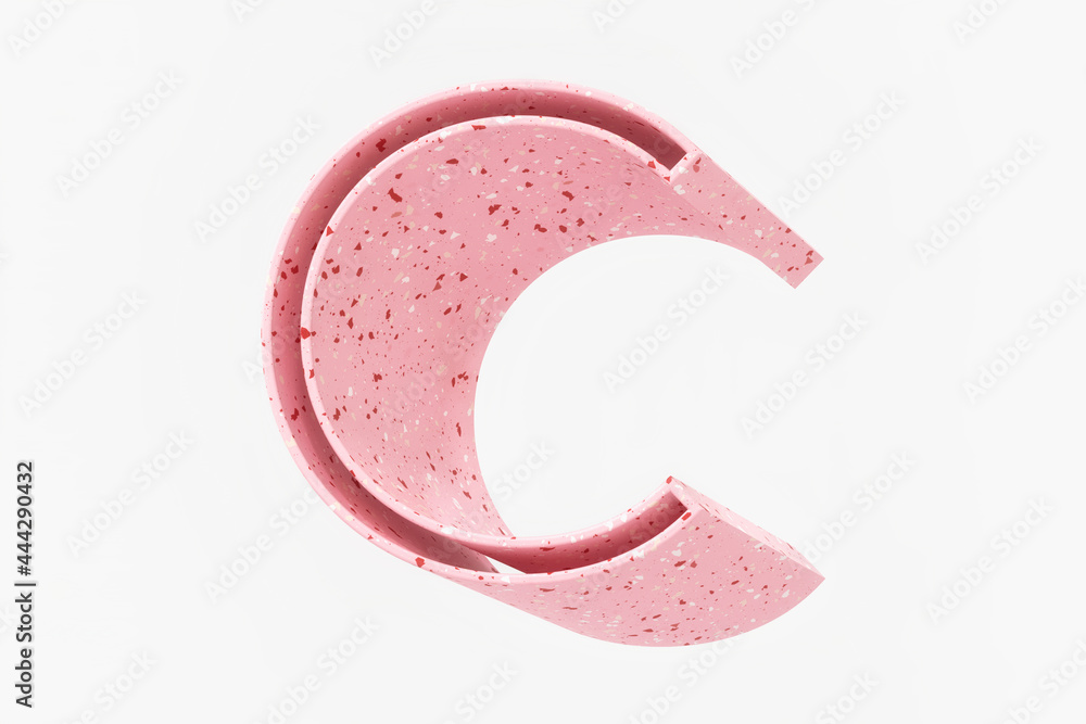Poster modern isometric 3d font letter c. pink terrazzo surface pattern. high quality 3d rendering.
