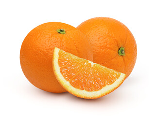 Orange fruit with orange slices isolated on the white background, cut out..
