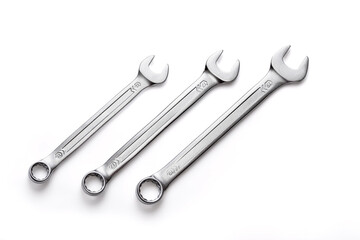 Three chrome vanadium wrenches isolated on white background