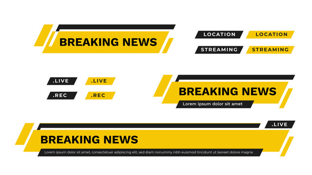Lower Third TV News Bars Set Vector. News Alerts, Video Streaming. Breaking, Fake, Sports News. Interface Mark. The Template Mockup Is Editable And Ready For Your Designs. Vector Illustration.