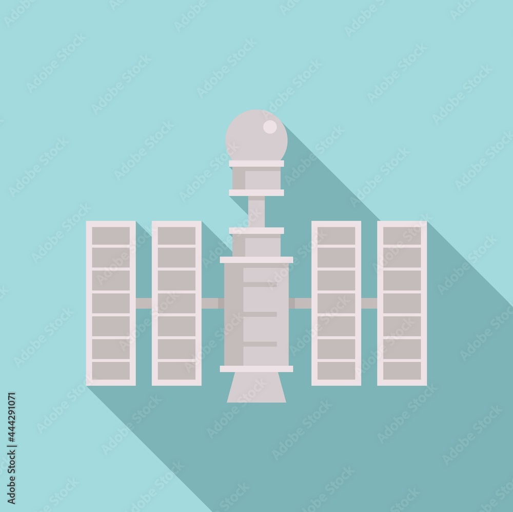 Poster robot space station icon flat vector. astronaut spaceship
