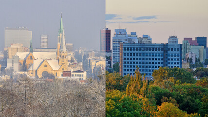 Miasto Łódź zimą i latem.