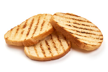 slices of toasted bread, isolated on white background.