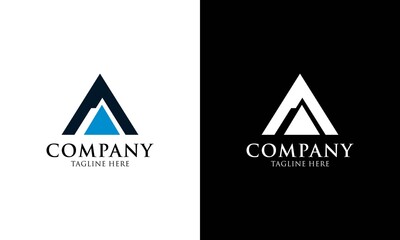 Abstract Mountain Logo. Blue Geometric Triangle Rounded Shape logo vector template.