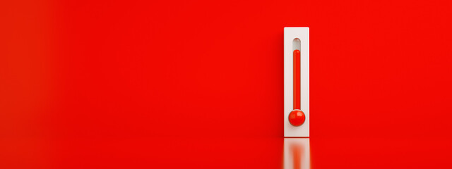 red thermometer 3d render, concept of hot weather, panoramic image
