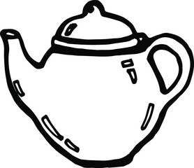 Vector hand drawn doodles tea set, tea objects, ceramic teapot
