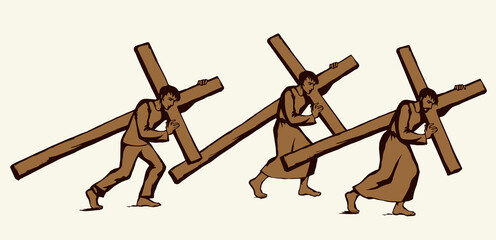 Men carry the cross. Vector drawing