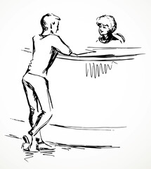 Fototapeta premium The person at the reception desk. Vector drawing