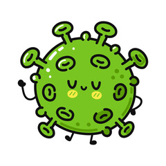 Cute funny virus character. Vector hand drawn cartoon kawaii character illustration icon design. Isolated on white background. Virus character concept
