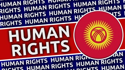 Kyrgyzstan Circular Flag with Human Rights Titles - 3D Illustration