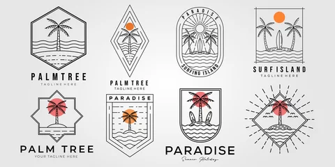 Poster set of palm tree and paradise logo vector illustration design. bundle of tropical beach line art symbol © rizka arishandy