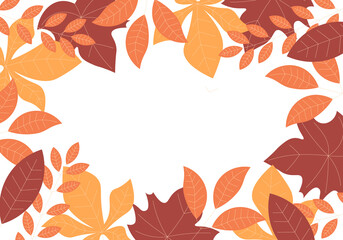 Abstract flat hand draw autumn leaves background. Vector.