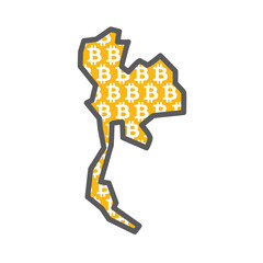 Thailand country map with bitcoin crypto currency logo